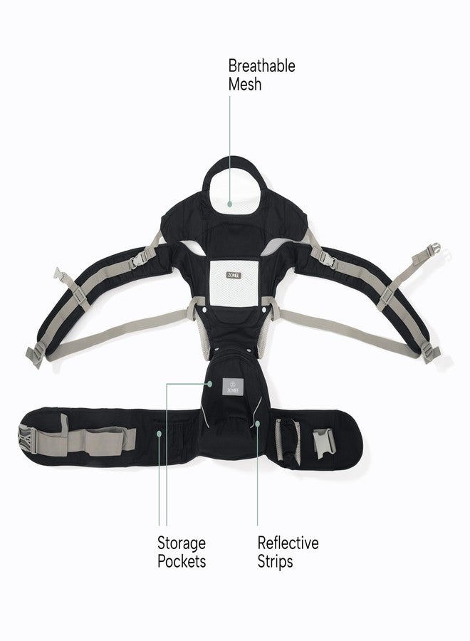 Zomee Baby Carrier with Hip Seat, Breathable Mesh & Adjustable Straps, Multiple Ergonomic Carry Positions for Newborns to Toddlers 0-36 Months, Lightweight with Storage Pockets & Safety Strips - Image 5